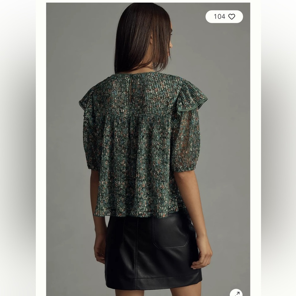 Anthropologie Porridge Pleated Floral Printed Lace Blouse Size L Romantic - Picture 2 of 14